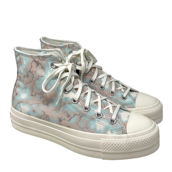 Converse CTAS Lift Shoes High Top Silver Blue Canvas Women Size Sneakers A02033C - Picture 2 of 9